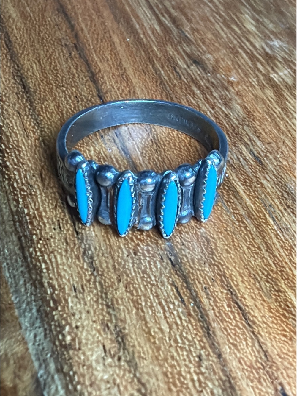 Ring Sterling Silver Bell Trading Post 925 Zuni Needle Point Turquoise Size 5